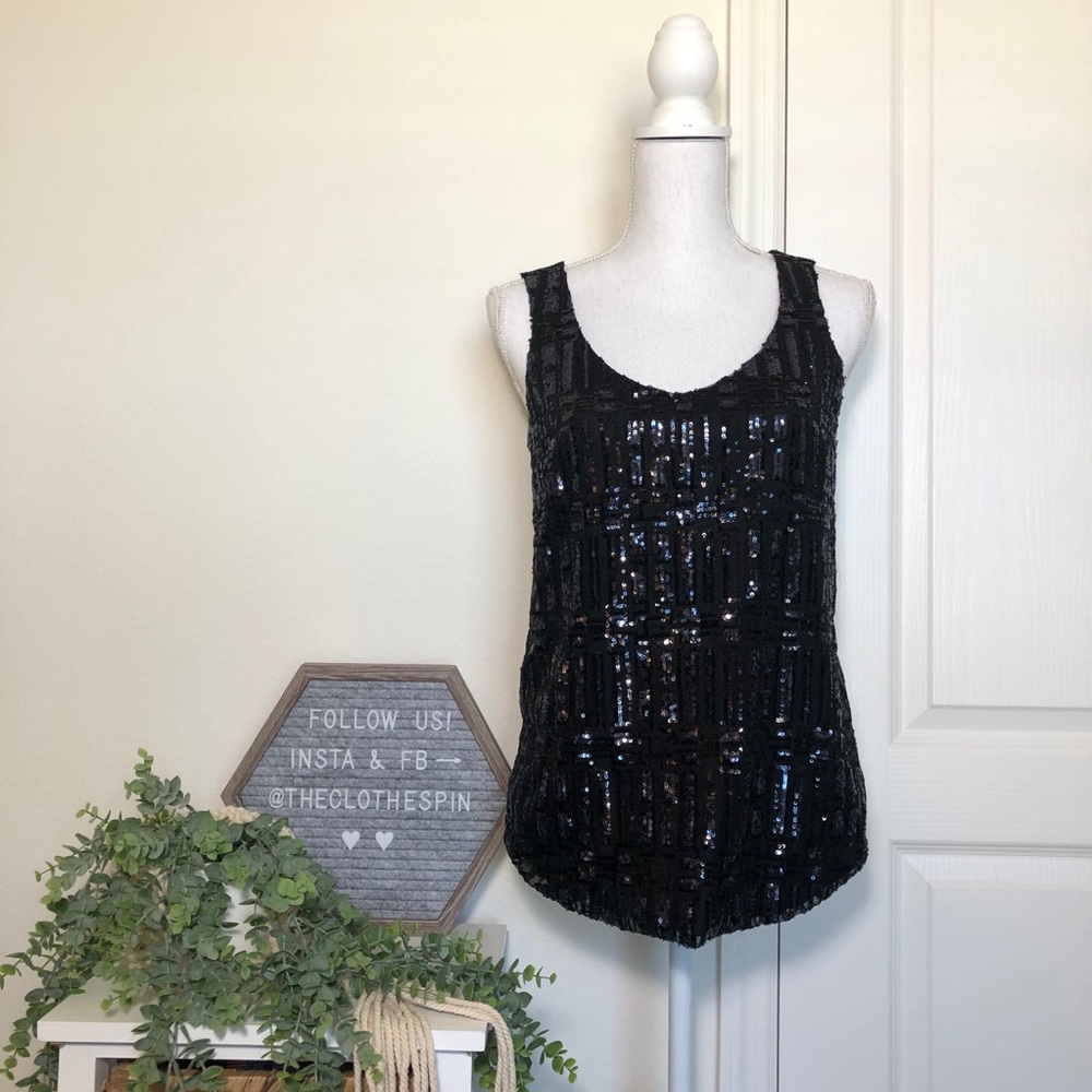 Sequined black v-neck tank